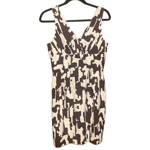 Trina Turk brown white silk blend sleeveless midi dress Sz 8